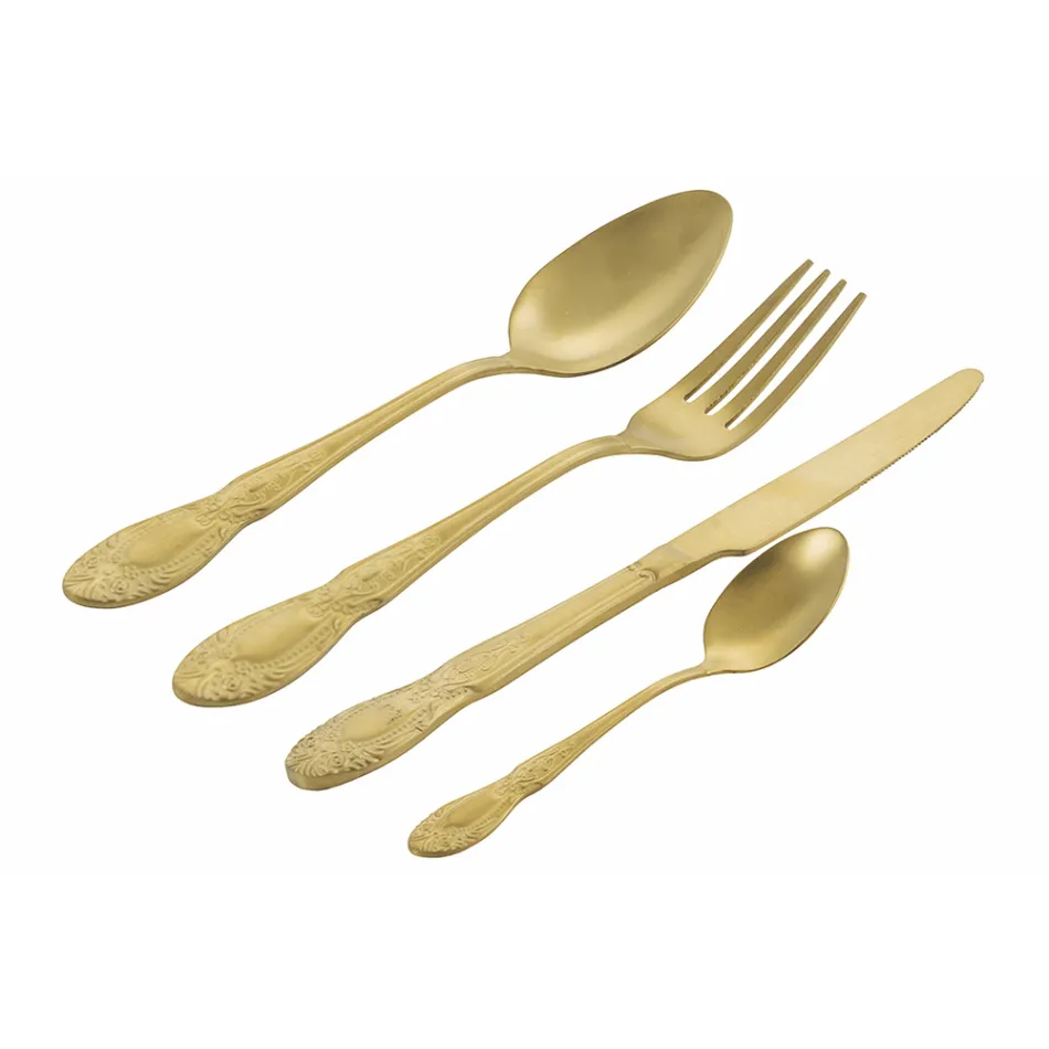 Zwart of Goud Satijnstalen Bestekset Compleet 24 Delig - Fantasy Viadurini