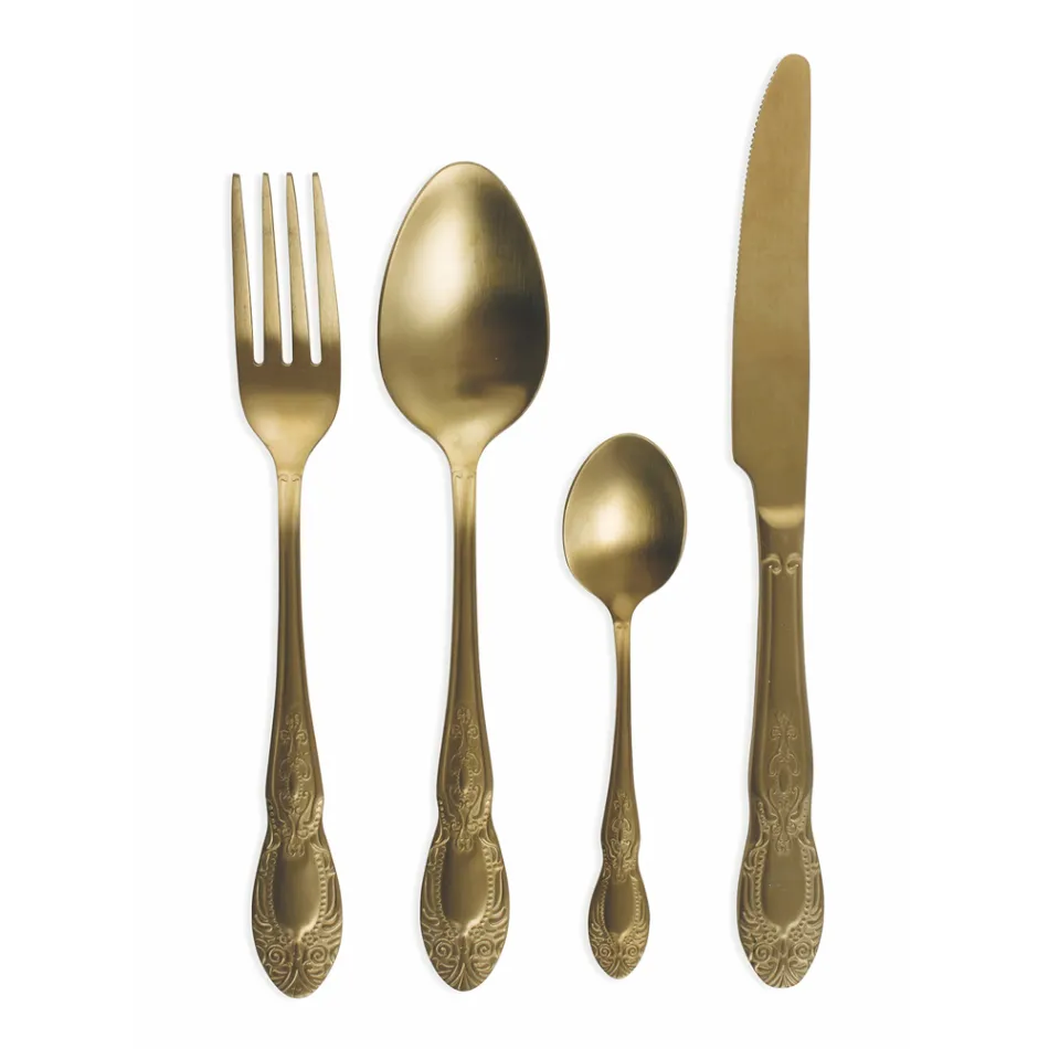 Zwart of Goud Satijnstalen Bestekset Compleet 24 Delig - Fantasy Viadurini