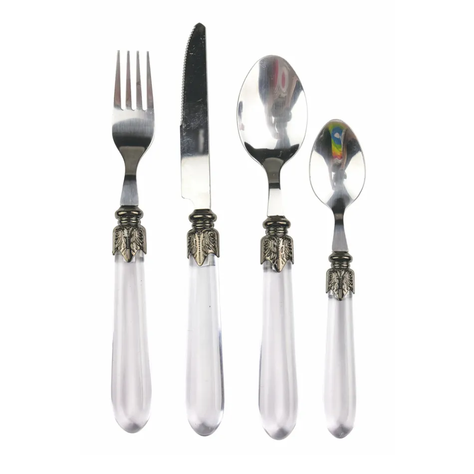 Stalen bestekset en transparant kunststof handvat 24-delig - Palazzo Viadurini