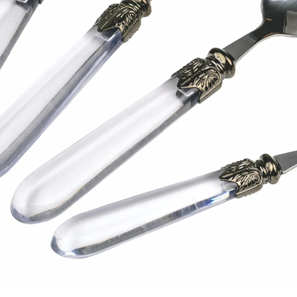 Stalen bestekset en transparant kunststof handvat 24-delig - Palazzo Viadurini