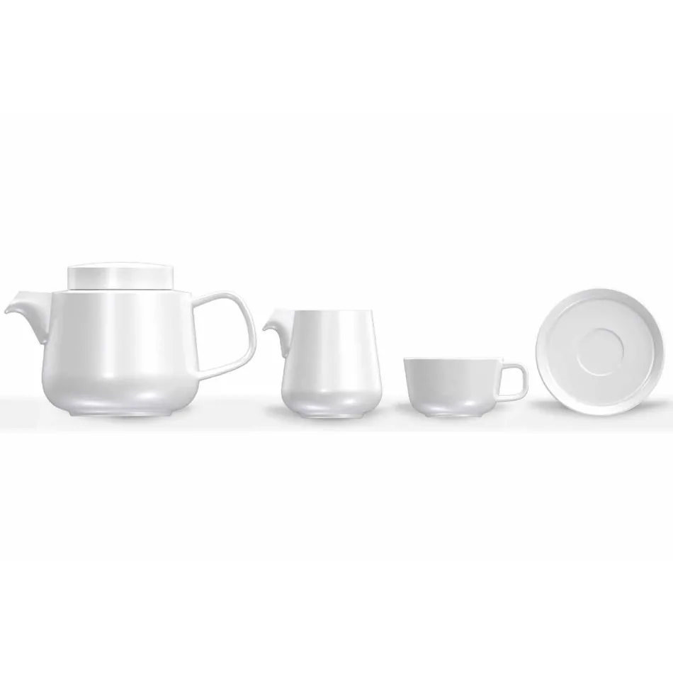 Kop en schotel servies met porseleinen theepot en melkkannetje 14-delig - Arctic Viadurini