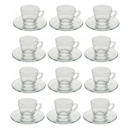 Koffiekopjesservies van transparant glas met schotel 12 stuks - Elettra Viadurini