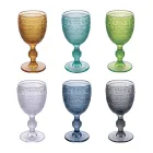 Set van 12 bekers 210 ml in gekleurd glas en reliëfwerk - Zonsondergang Viadurini