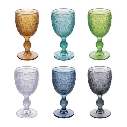 Set van 12 bekers 210 ml in gekleurd glas en reliëfwerk - Zonsondergang Viadurini