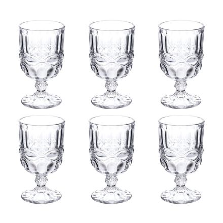 Set van 12 glazen van 300 ml in transparant glas en reliëfdecoraties - Villa Viadurini
