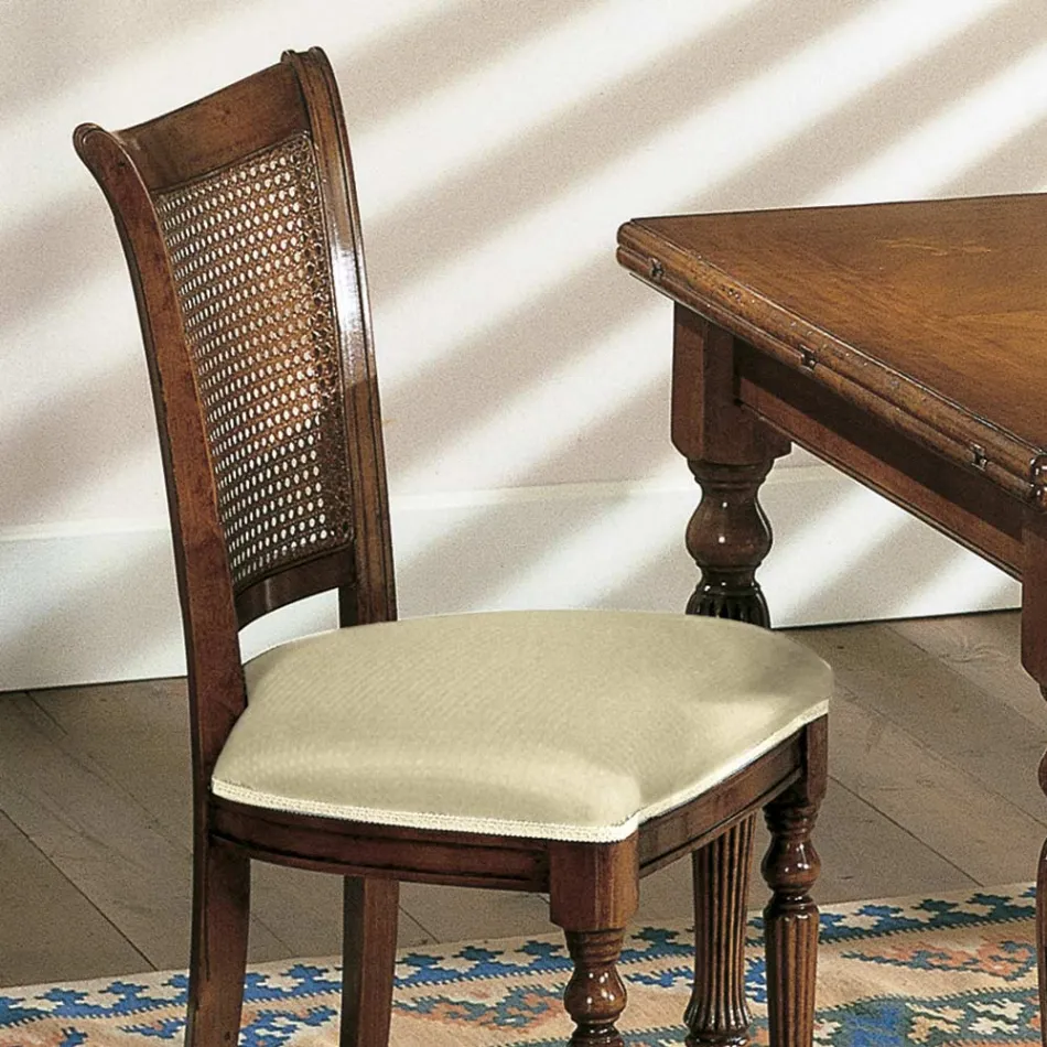 Set van 2 walnotenhouten en stoffen stoelen met gedraaide poten, gemaakt in Italië - Biotiet Viadurini