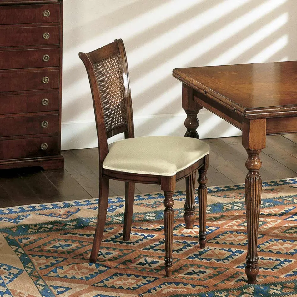Set van 2 walnotenhouten en stoffen stoelen met gedraaide poten, gemaakt in Italië - Biotiet Viadurini