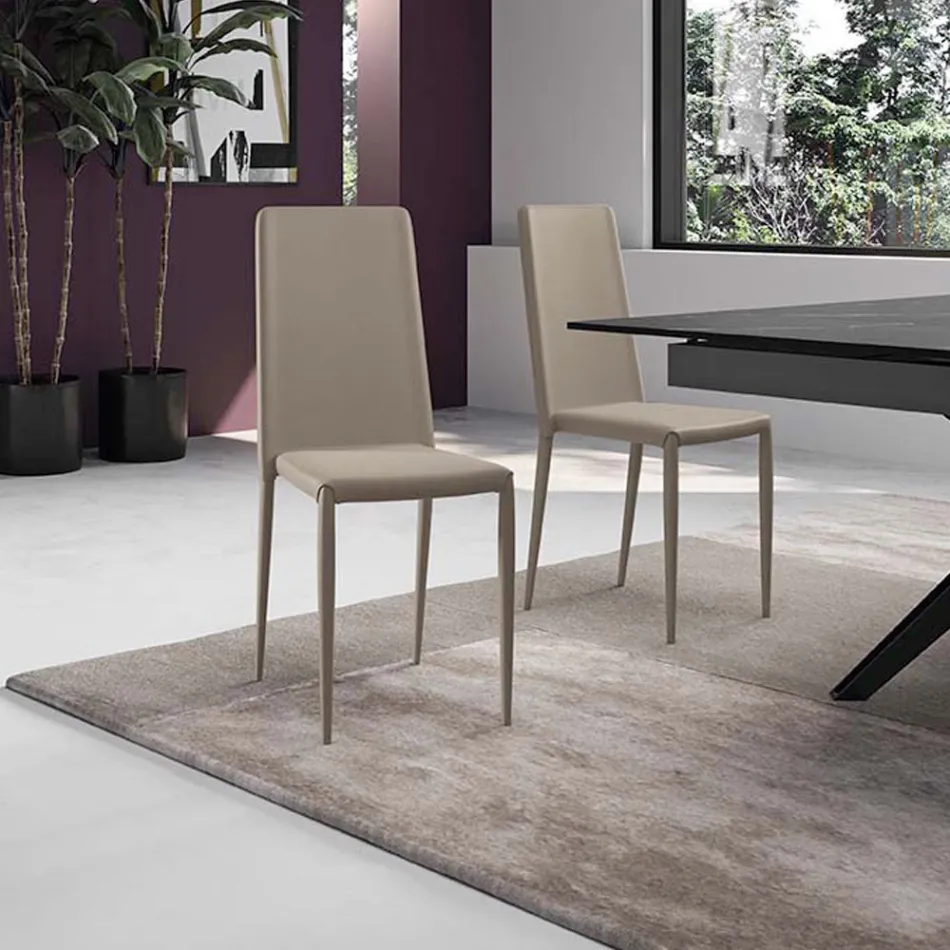 Set van 4 moderne stoelen in wit, grijs of duifgrijs kunstleer - Dora Viadurini