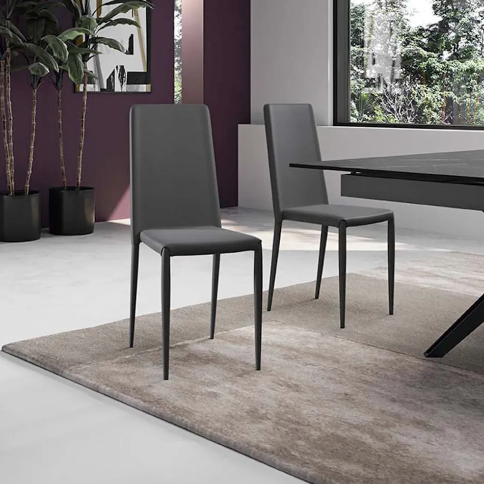 Set van 4 moderne stoelen in wit, grijs of duifgrijs kunstleer - Dora Viadurini