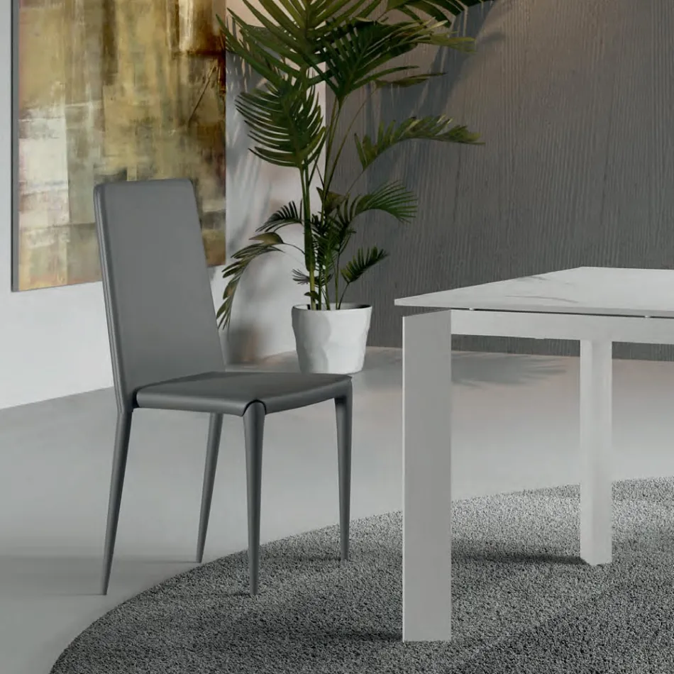 Set van 4 moderne stoelen in wit, grijs of duifgrijs kunstleer - Dora Viadurini