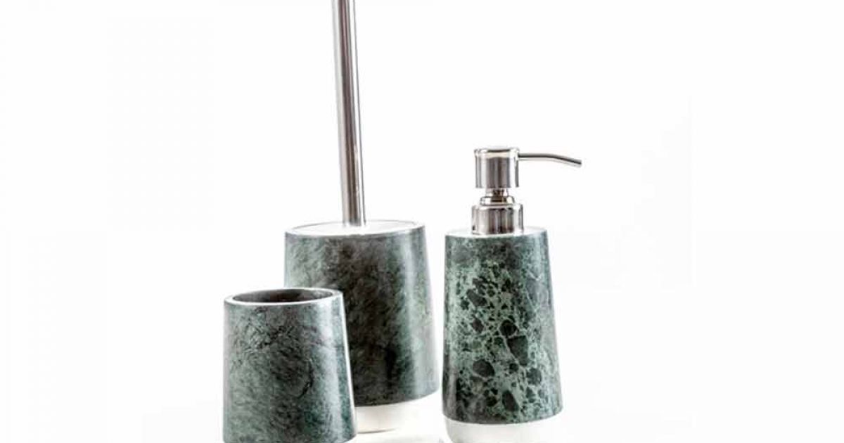 7Pcs Groene Marmeren Badkamer Accessoires Set Mond Cup Wattenstaafje Kan Zeepbak
