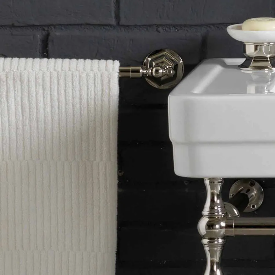 Badset met dubbele console in wit keramiek van Lijnstructuur Viadurini