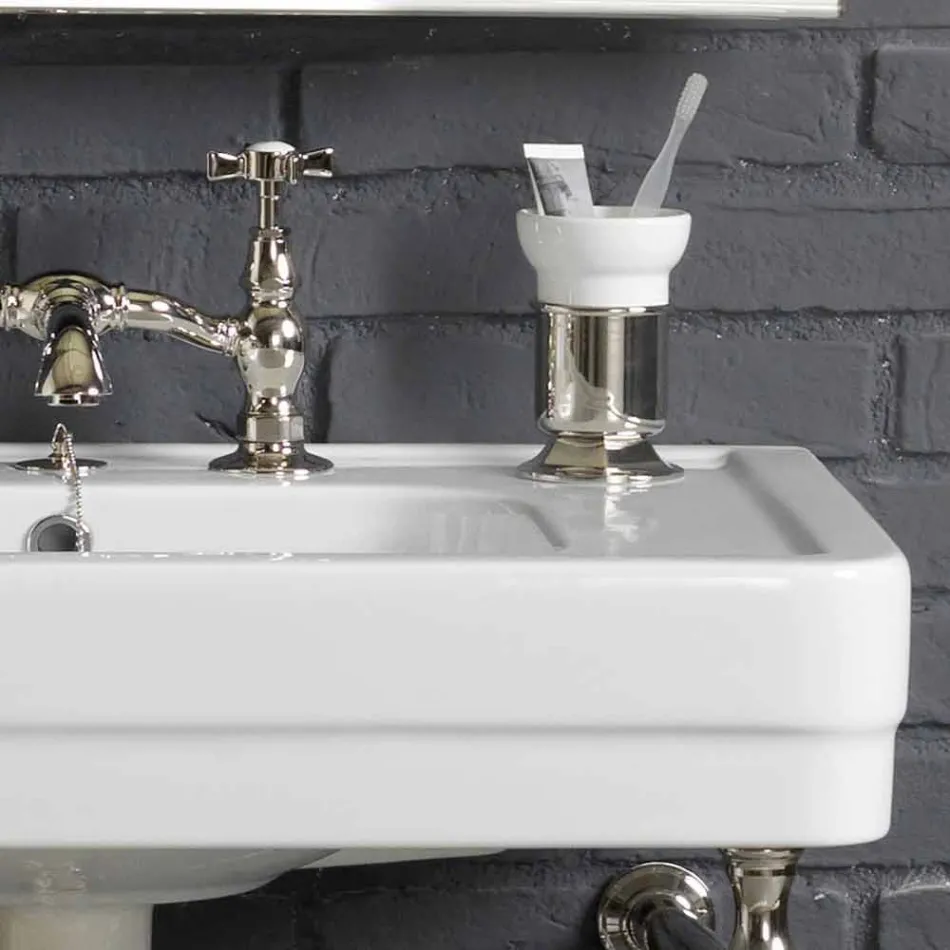 Badset met dubbele console in wit keramiek van Lijnstructuur Viadurini