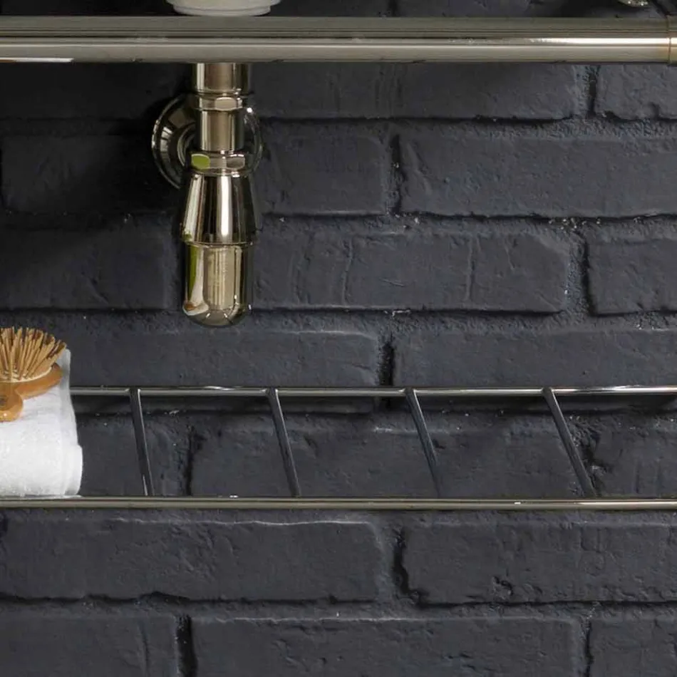 Badset met dubbele console in wit keramiek van Lijnstructuur Viadurini