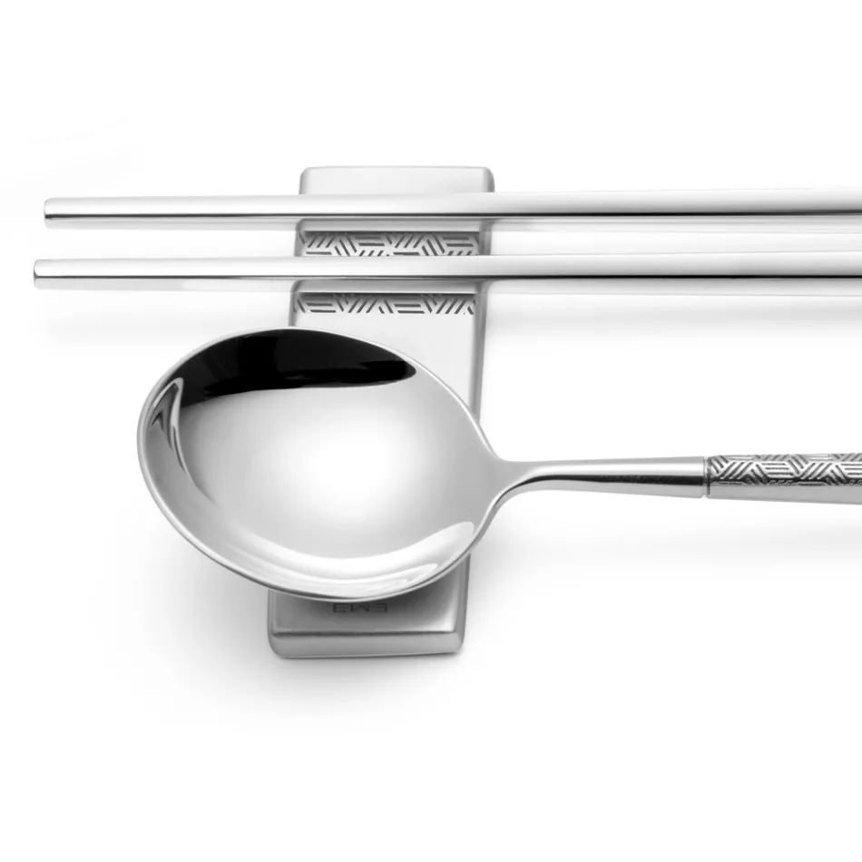 Set bestaande uit fruitlepel, eetstokjes en besteklegger met origami - Osaka Viadurini