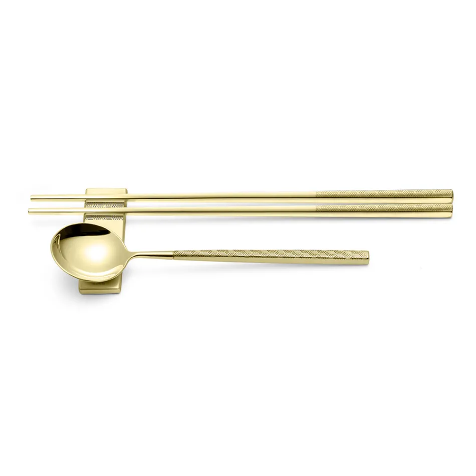 Set bestaande uit fruitlepel, eetstokjes en besteklegger met origami - Osaka Viadurini