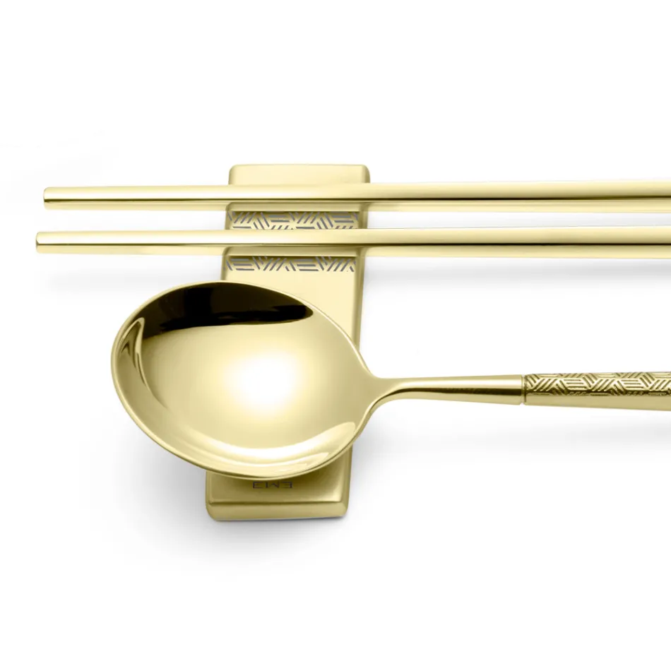 Set bestaande uit fruitlepel, eetstokjes en besteklegger met origami - Osaka Viadurini