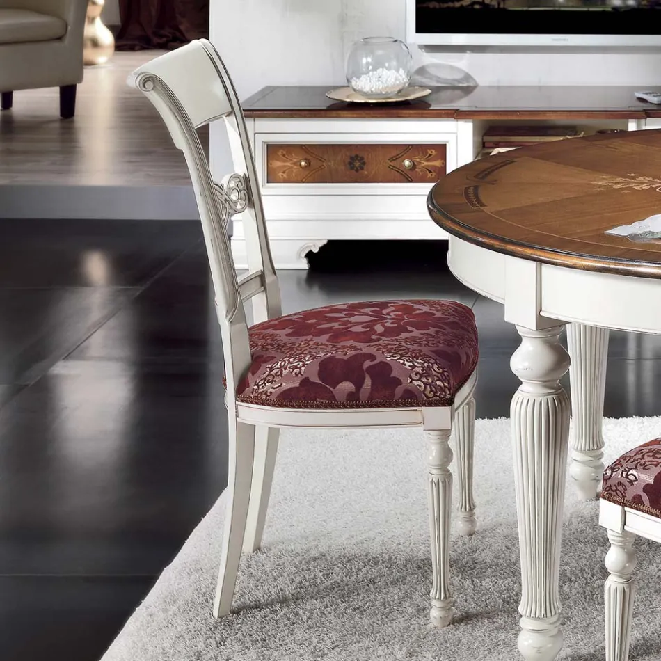 Set van 4 witte stoelen van gelakt hout en stof, gemaakt in Italië - Alite Viadurini
