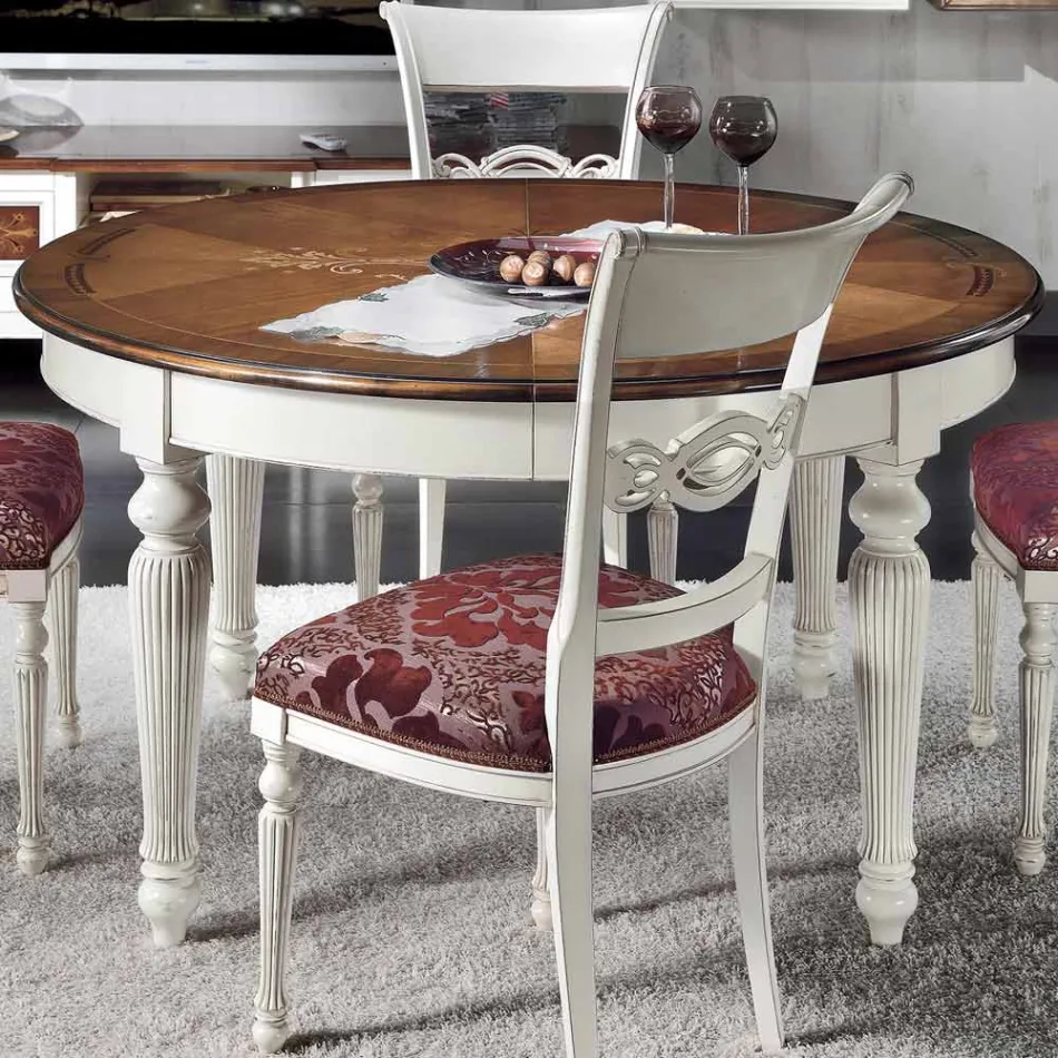 Set van 4 witte stoelen van gelakt hout en stof, gemaakt in Italië - Alite Viadurini