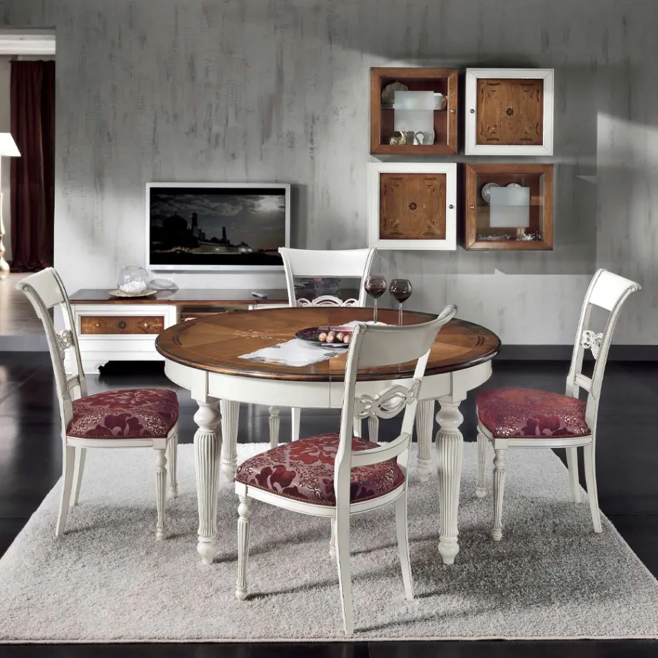 Set van 4 witte stoelen van gelakt hout en stof, gemaakt in Italië - Alite Viadurini