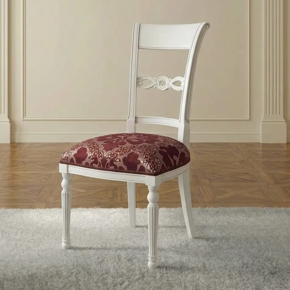 Set van 4 witte stoelen van gelakt hout en stof, gemaakt in Italië - Alite Viadurini