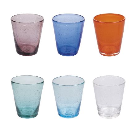 Set van 12 glazen 330 ml in gekleurde geblazen glaspasta - Spilla Viadurini