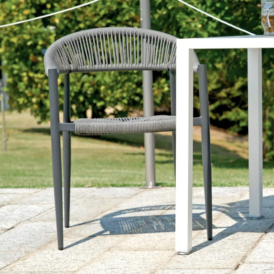Set van 4 aluminium en gedraaide rieten fauteuils - Tavira Viadurini