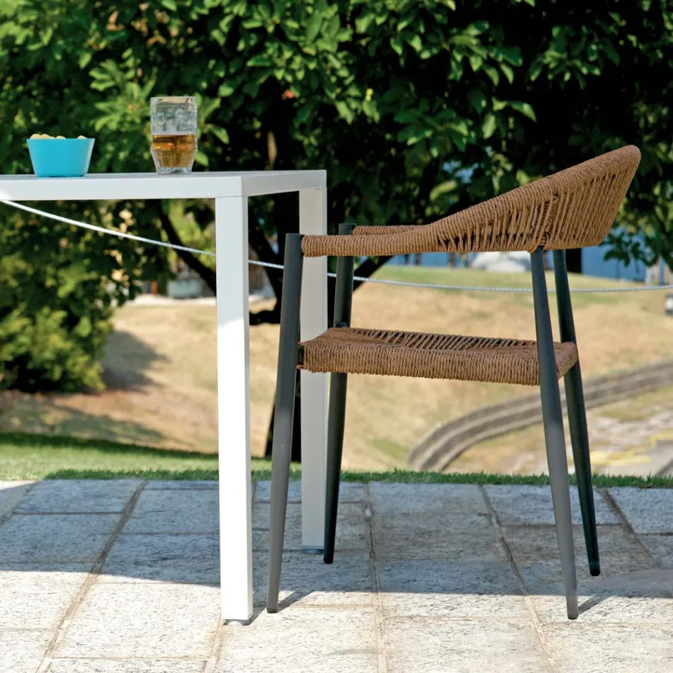 Set van 4 aluminium en gedraaide rieten fauteuils - Tavira Viadurini