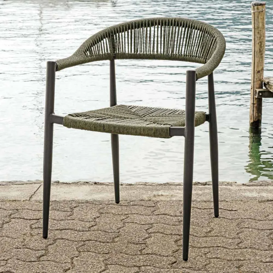Set van 4 aluminium en gedraaide rieten fauteuils - Tavira Viadurini