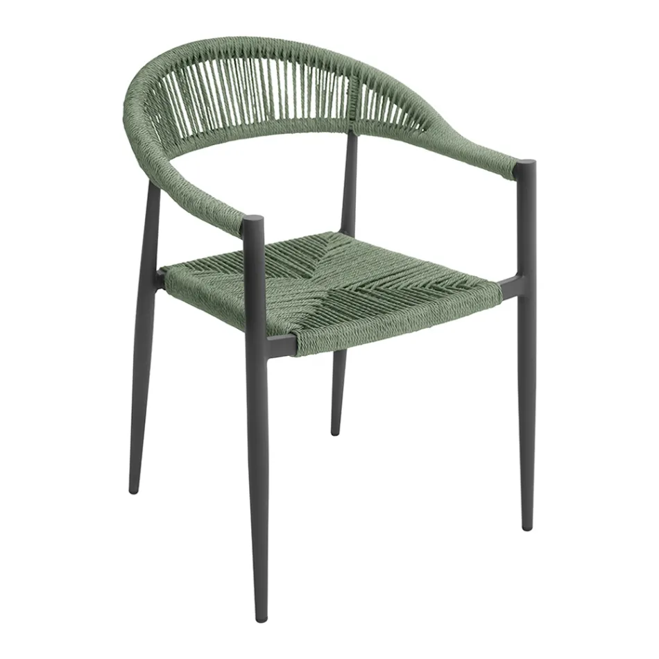 Set van 4 aluminium en gedraaide rieten fauteuils - Tavira Viadurini