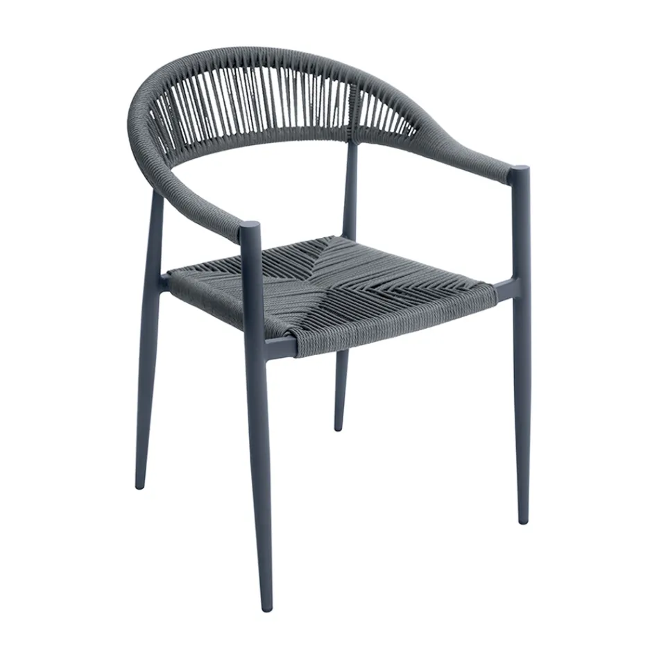 Set van 4 aluminium en gedraaide rieten fauteuils - Tavira Viadurini