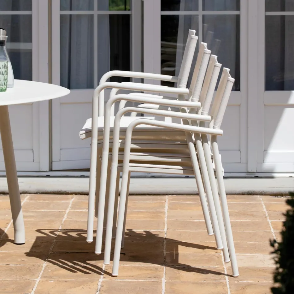 Set van 4 aluminium en Batyline tuinstoelen - Lucente Viadurini