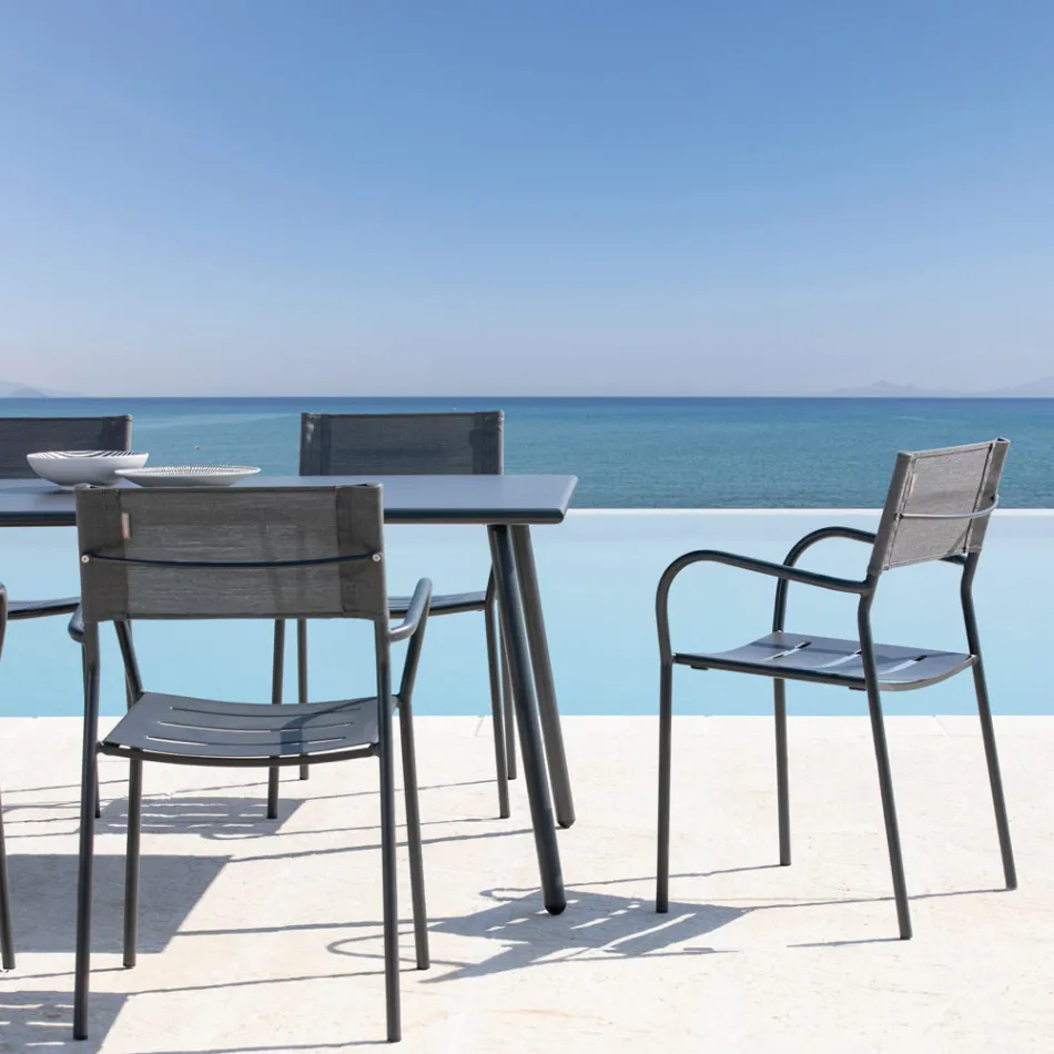 Set van 4 gegalvaniseerd metaal en Batyline tuinstoelen - Prestigio Viadurini