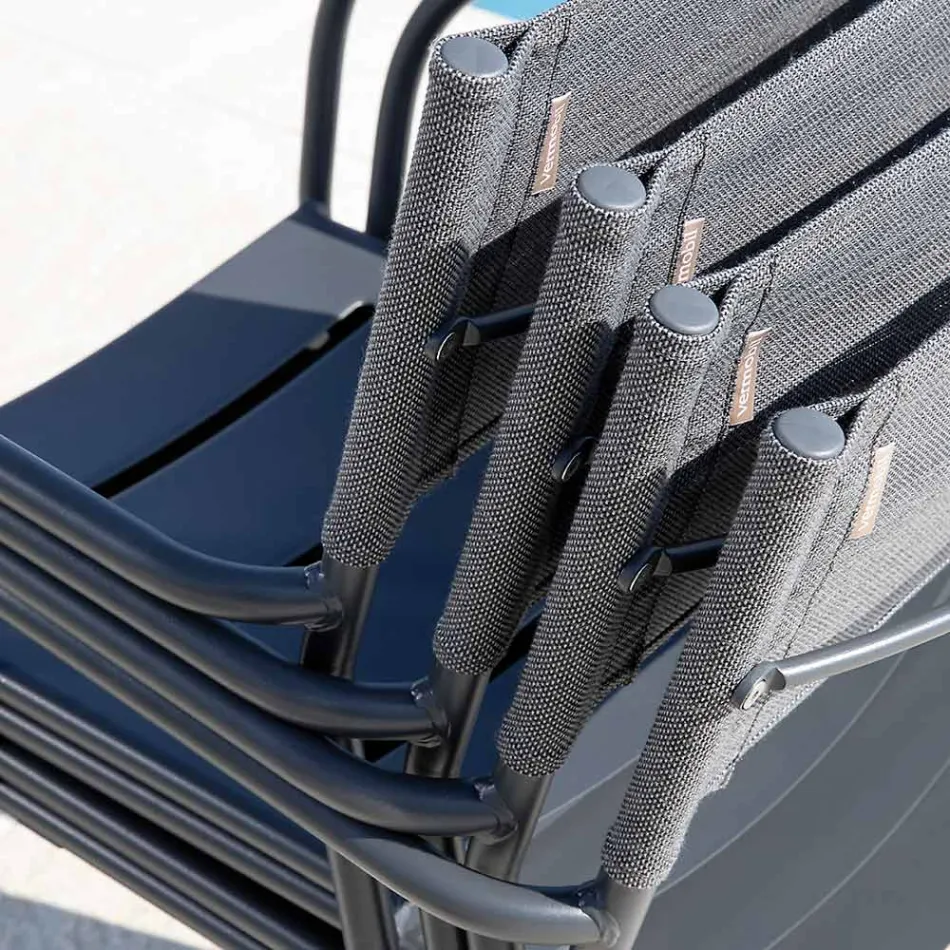 Set van 4 gegalvaniseerd metaal en Batyline tuinstoelen - Prestigio Viadurini