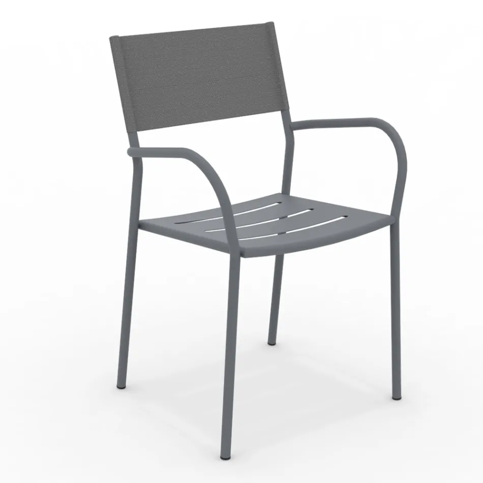 Set van 4 gegalvaniseerd metaal en Batyline tuinstoelen - Prestigio Viadurini