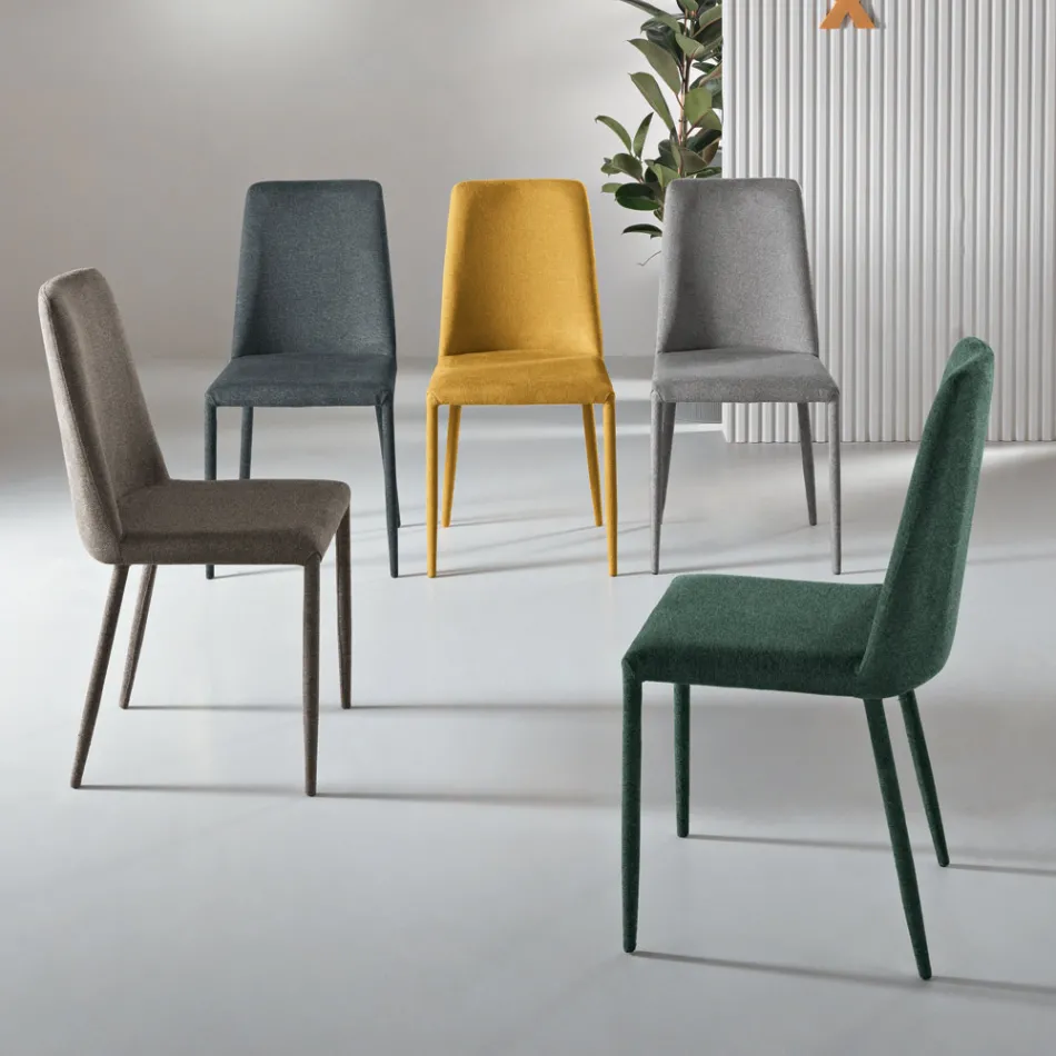 Set van 4 gestoffeerde stoelen in kleurrijke stof met gestoffeerd frame - Luciana Viadurini