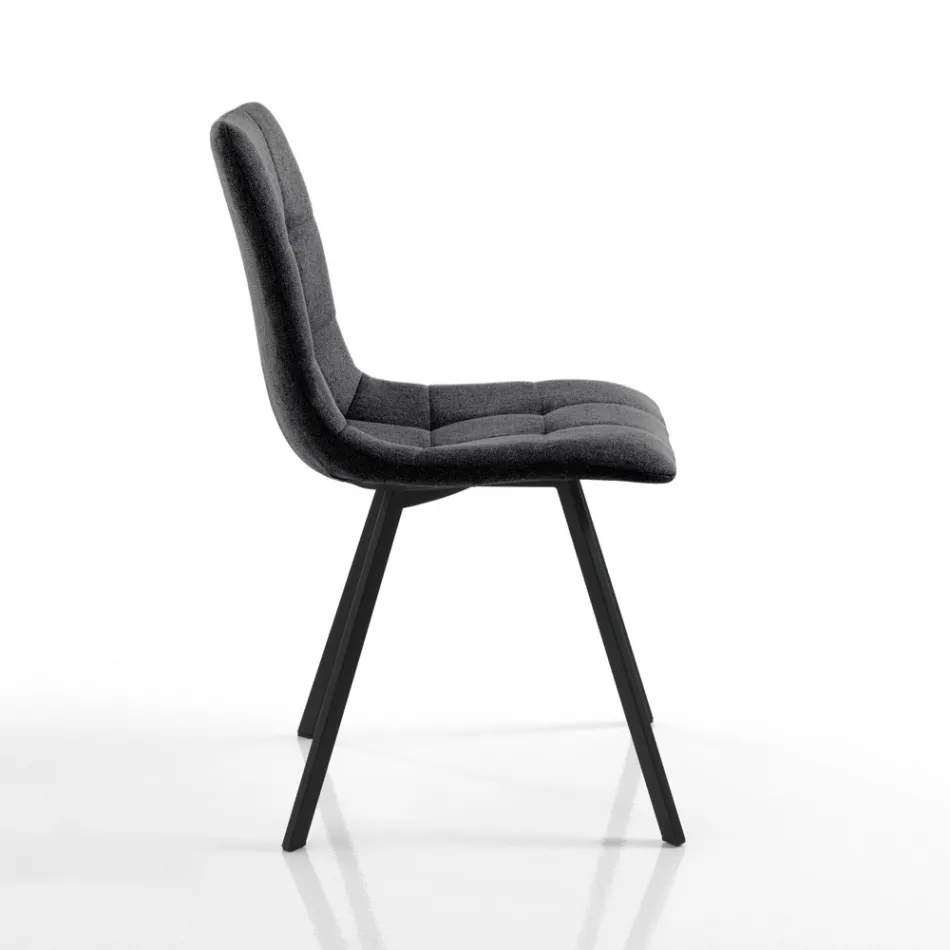 Set van 4 stoelen in antraciet stof en zwart staal - antraciet Viadurini