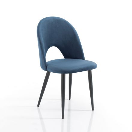 Set van 4 stoelen in stof met blauw fluweeleffect - Dalmatiër Viadurini