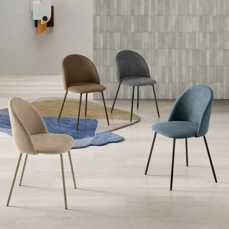 Set van twee stoelen van gelakt metaal met stoffering in diverse kleuren - Rivo Viadurini