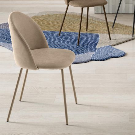 Set van twee stoelen van gelakt metaal met stoffering in diverse kleuren - Rivo Viadurini