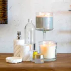 Hangende designmeubelset voor badkamer in teakhouten blokbodem Poggio Viadurini