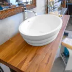 Hangende designmeubelset voor badkamer in teakhouten blokbodem Poggio Viadurini