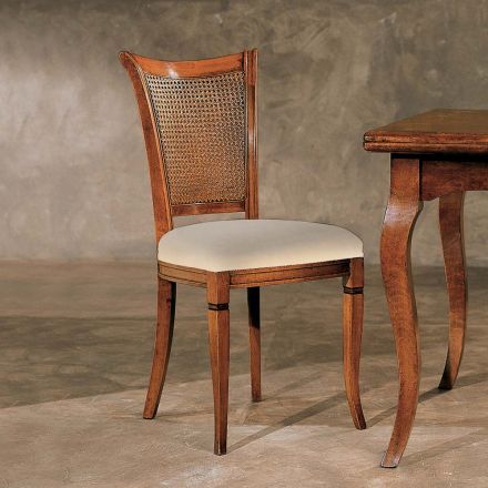 Set van vier stoelen van Bassano-hout en stof, gemaakt in Italië - Amber Viadurini