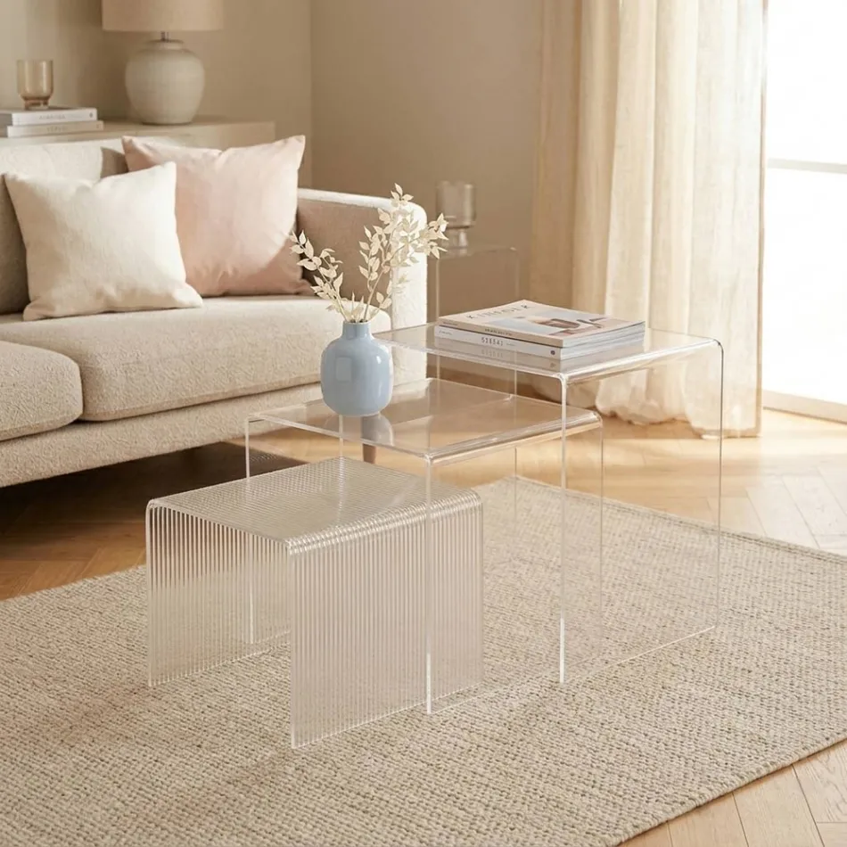 Set van drie in elkaar passende plexiglas tafels, gemaakt in Italië - Leandro Viadurini