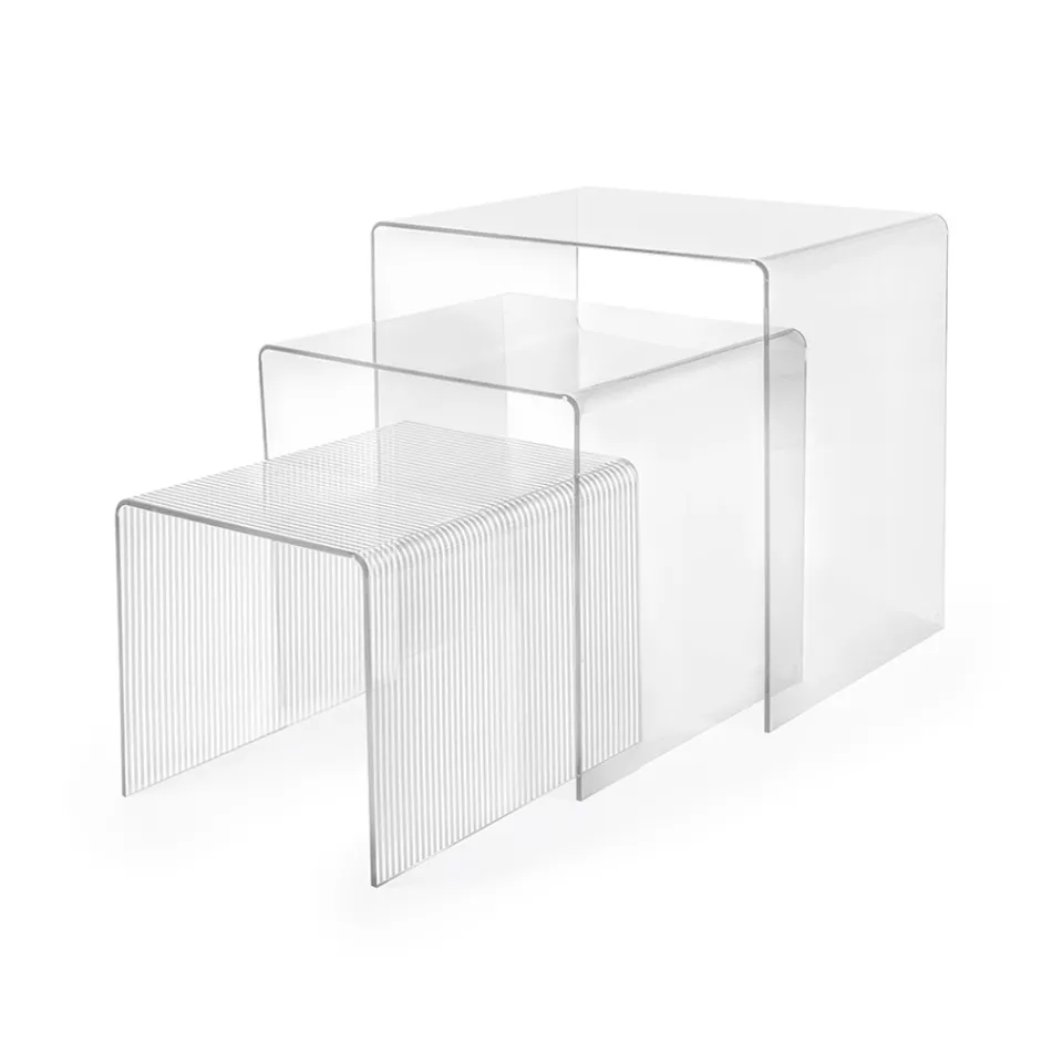 Set van drie in elkaar passende plexiglas tafels, gemaakt in Italië - Leandro Viadurini
