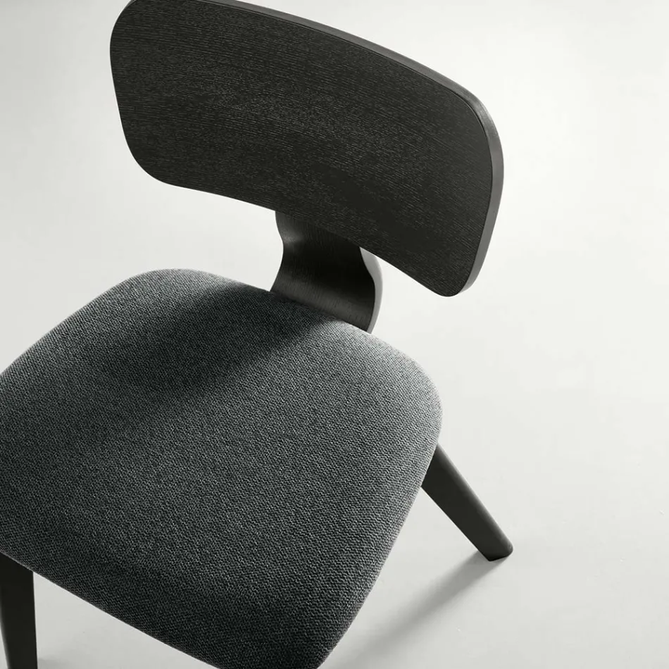 Set van twee stoelen met houtnerfstructuur en gestoffeerde zitting - Antea Viadurini