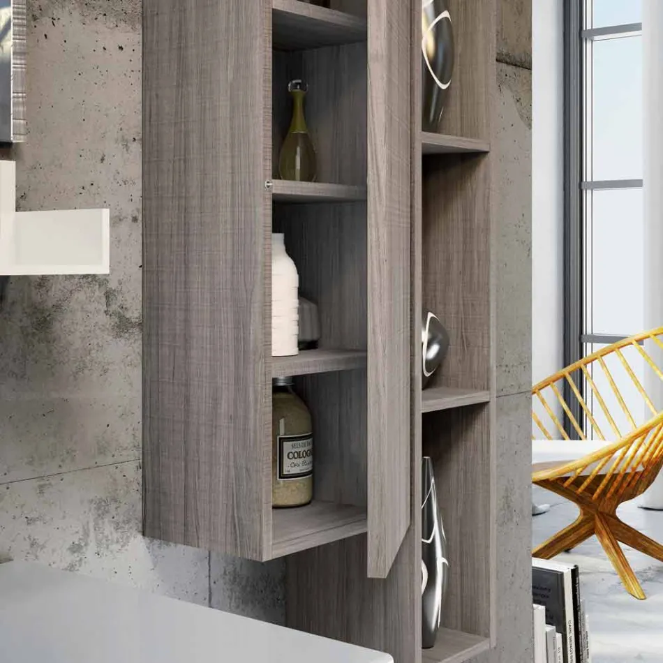 Houten set en Fenix ​​moderne badkamermeubels ophanging gemaakt in Italië Bari Viadurini