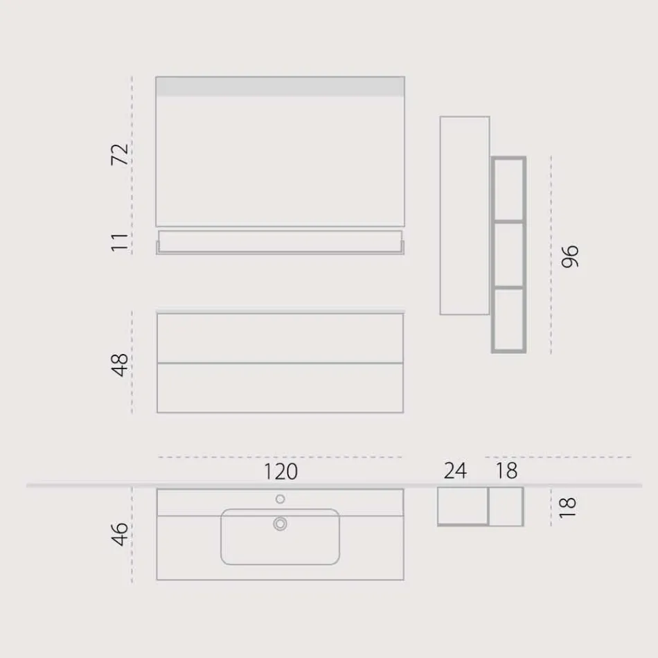 Houten set en Fenix ​​moderne badkamermeubels ophanging gemaakt in Italië Bari Viadurini