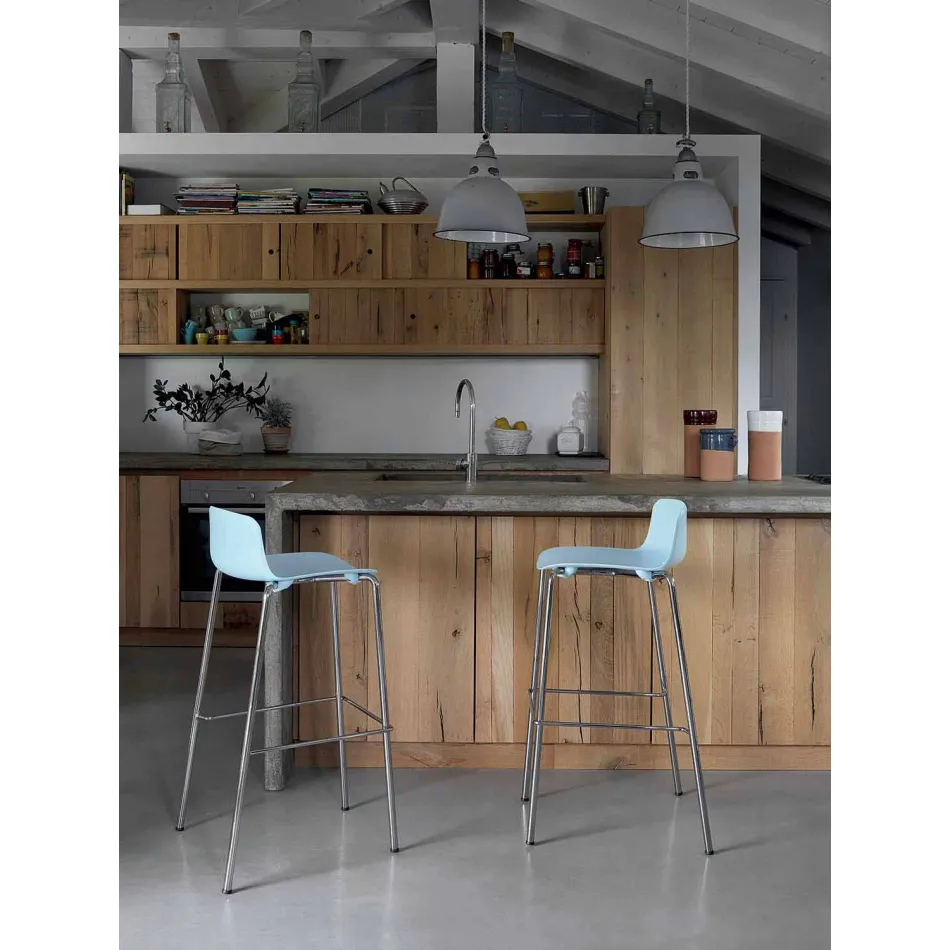 Hoge kruk, 2 stuks, in metaal en polypropyleen Made in Italy - Christabel Viadurini