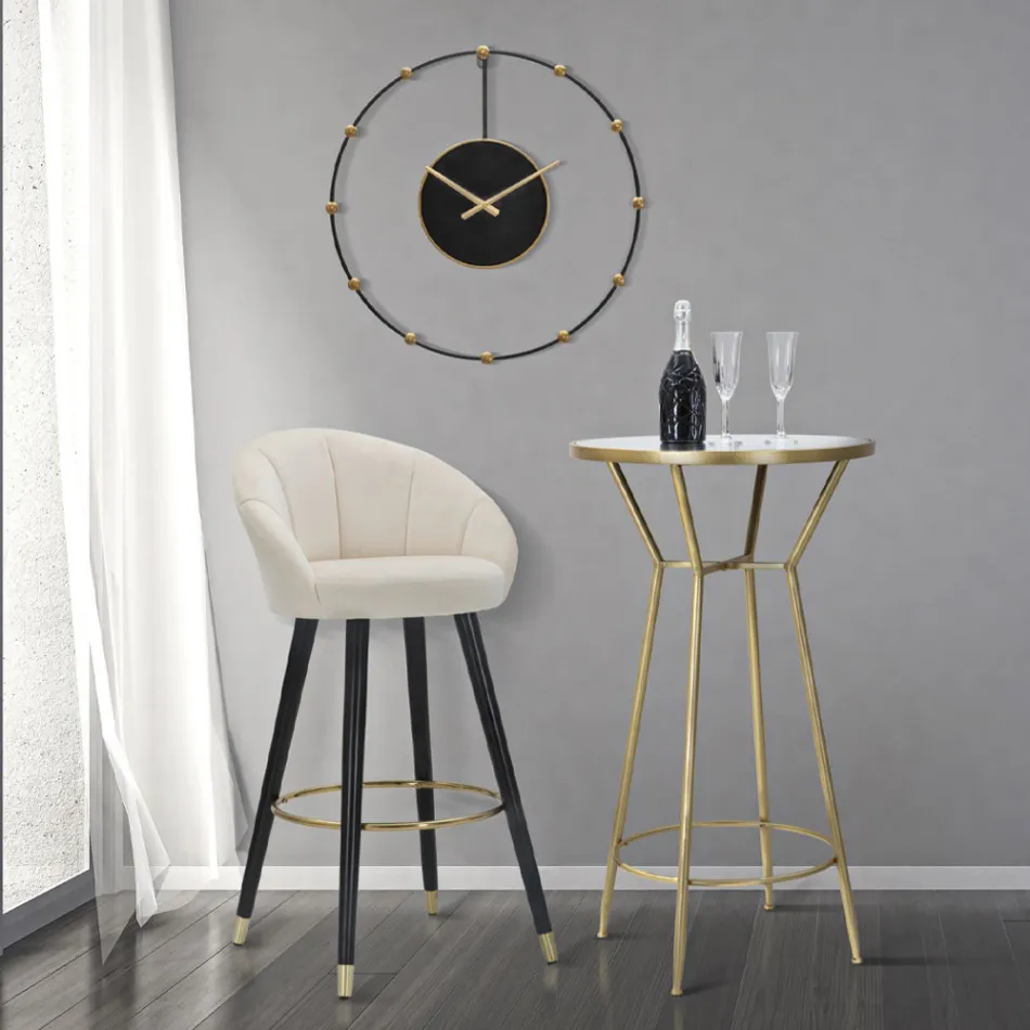 Hoge barkruk van hout en metaal met zitting van polyester - Enzo Viadurini